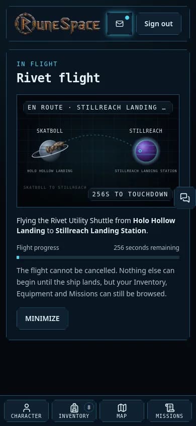Rivet flight to Stillreach shown on a phone